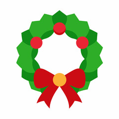 Simple christmas wreath with red bow and berries