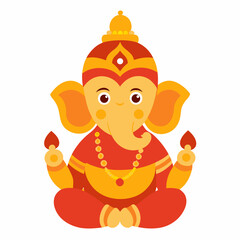 Adorable cartoon ganesha in red and gold attire