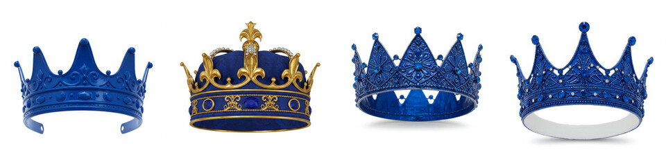 Fototapeta premium Royal Blue Crowns Collection - Four elegant blue crowns, varying in and detail, perfect for , fantasy, or regal themes
