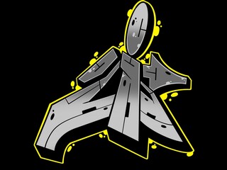 graffiti i, illustration of letter i with cool wild graffiti pattern and bright colors
