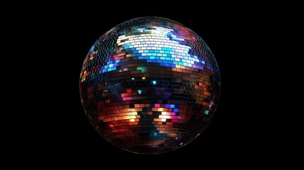 Colorful disco ball reflecting vibrant lights in a dark party atmosphere