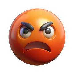 Fototapeta premium Angry orange emoji face with furrowed brows and open mouth isolated on transparent background