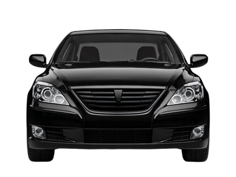 Black car, front view isolated on transparent background png