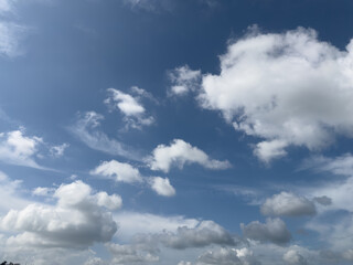 clear blue sky with a few clouds. The sky is very bright and the clouds are scattered throughout