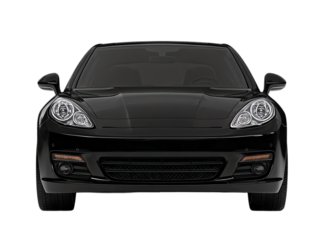 Black car, front view isolated on transparent background png