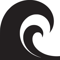Black and white wave illustration ocean sea surfing water graphic design vector art abstract tidal curl logo on transparent background silhouette