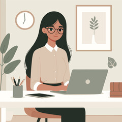 Office Girl Flat Vector illustraton Design