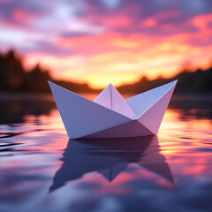 Obraz premium Paper Boat on Water