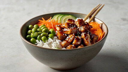 Teriyaki Chicken Poke Bowl with Fresh Vegetables