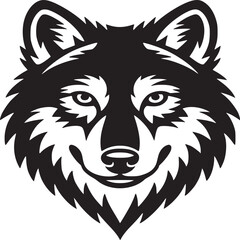 Wolf head vector illustration black and white animal face design graphic predator canine mascot logo template on transparent background silhouette