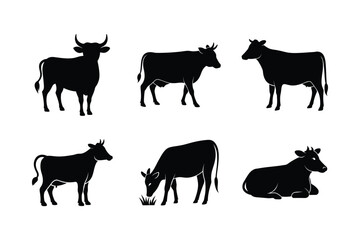 A set of cow silhouette vector art illustration