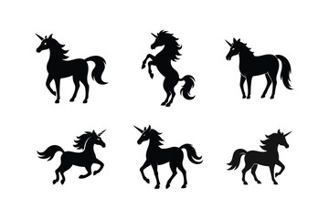 A set of unicorn silhouette vector art illustration