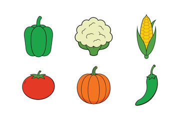 set of fresh farm colorful vegetables vector art illustration