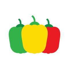 Yellow, green and red bell peppers vector art illustration