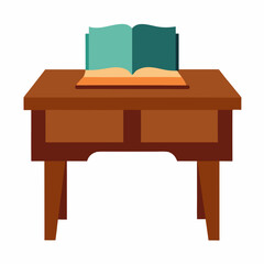 Wooden desk with open book illustration