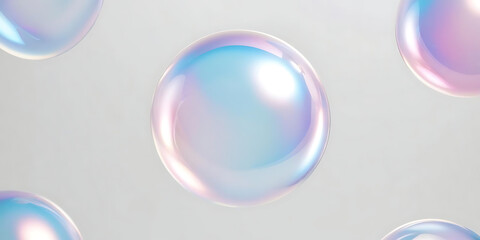 Translucent Soap Bubbles with Iridescent Blue and Pink Hues

