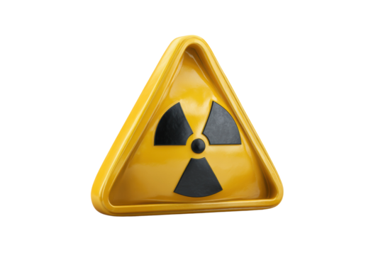 PNG Yellow triangular radiation warning sign with black hazard symbol