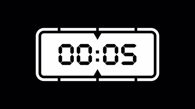 Countup digital timer 1 minute or 60 seconds on Black background. 4K Video