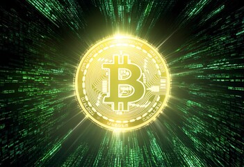 An abstract artistic portrayal of Bitcoin enriched with digital effects representing the growth of cryptocurrency