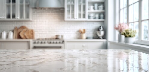 Blurred kitchen countertop view