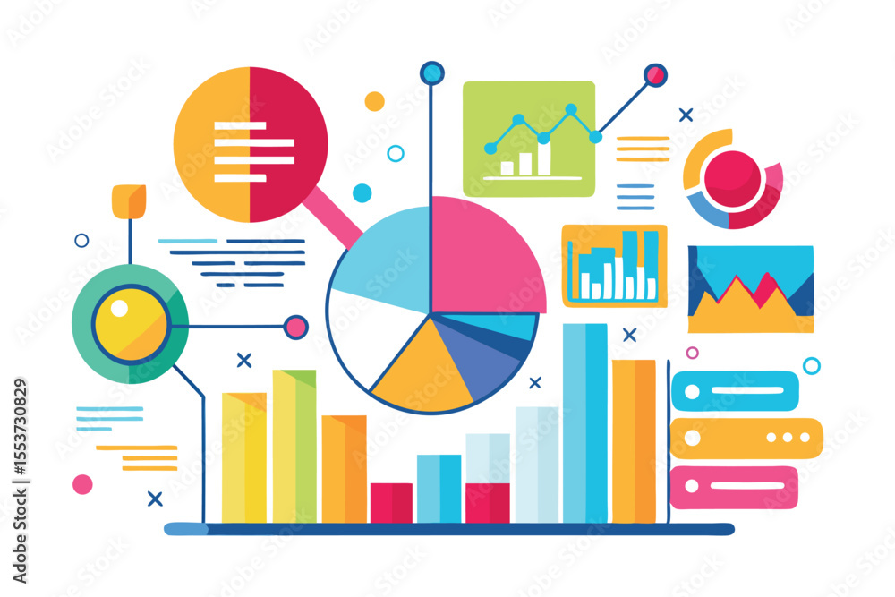 Poster colorful charts and graphs illustrate customizable data analysis for business insights and visual pr