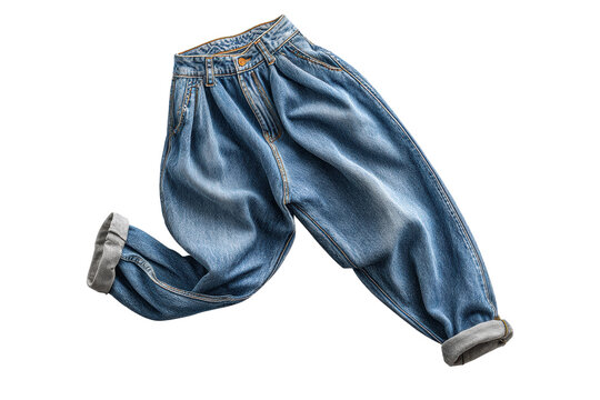 PNG Stylish blue denim jeans with rolled cuffs on black background