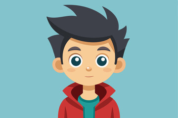New cartoon character design featuring a young boy with dark spiky hair and a red jacket in a minimalist style against a plain background
