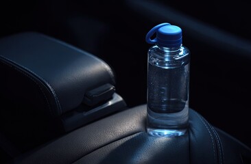 Water bottle in dark car interior
