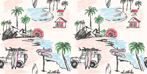 palm tree pattern design. t shirt summer design.  summer tropical print design. line drawing art. hand drawn palm Leaves background.