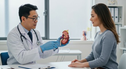  Nephrology Care: Doctors consult patients on kidney health with anatomical models. Montage of healthcare & renal disease awareness images.