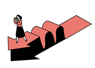 Businesswoman Looking Ahead on Rising Arrow – Isometric Growth Concept