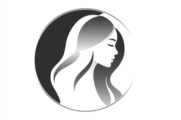 Elegant female profile silhouette in a circle.
