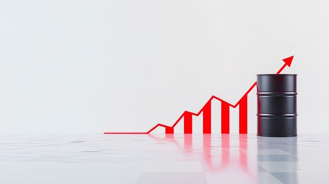 Crude Oil Price Rise Concept with Black Oil Barrel and Red Growth Arrow Graph, Economic Growth or Market Inflation, Copy Space - Powered by Adobe