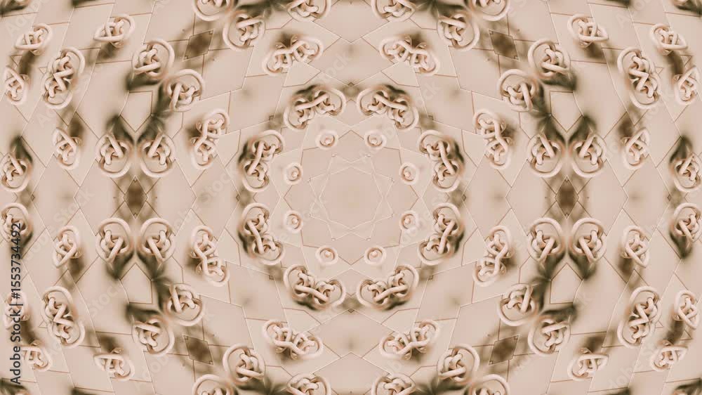Poster abstract 3d kaleidoscope loop featuring geometric mosaic ornaments and seamless patterned background
