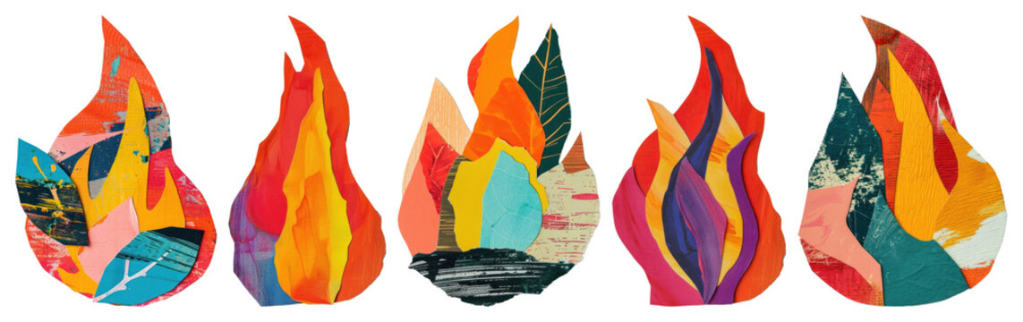 PNG Colorful abstract flame art, element set on transparent background