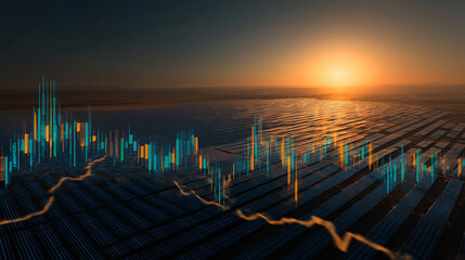 Solar Energy Investment Growth Chart Over Sunset Solar Panels