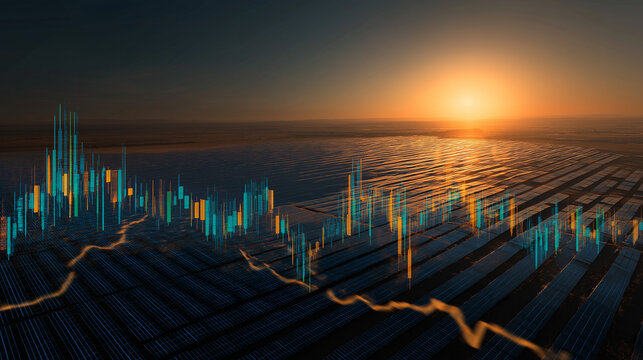 Solar Energy Investment Growth Chart Over Sunset Solar Panels