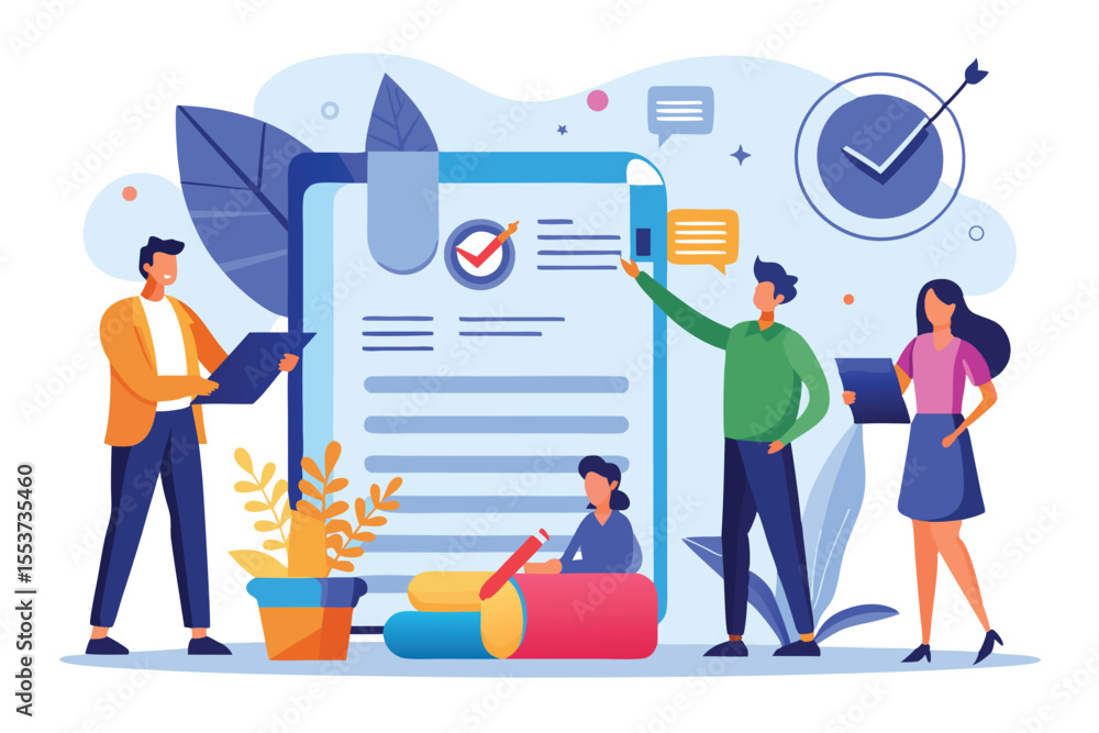 Poster professionals engage in collaborative efforts to finalize contract approval in a vibrant office sett