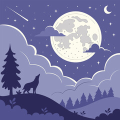 night sky with moon vector,  stunning vector illustration of a glowing full moon 