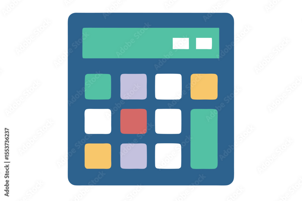 Poster minimalist calculator icon featuring flat geometric buttons in various colors designed for user-frie