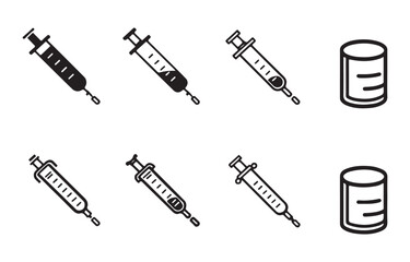 Bundle of linear symbols of syringe. Editable stroke, Suitable for Web Sites, Books, Cards, Apps