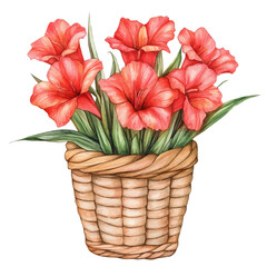 A Gladiolus Flower Basket, watercolor vector, isolated on a white background.