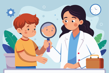 Consultation between male dermatologist and young patient during a routine skin examination in a modern clinical setting