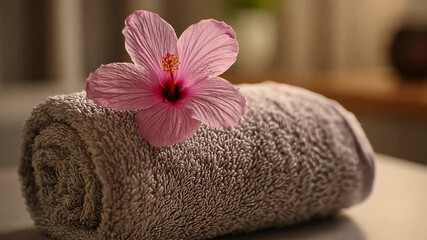 Rolled towel with pink flower