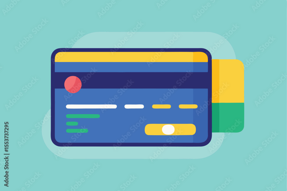 Poster payment tool flat design icon showing a credit card with vivid colors and a simple layout suitable f