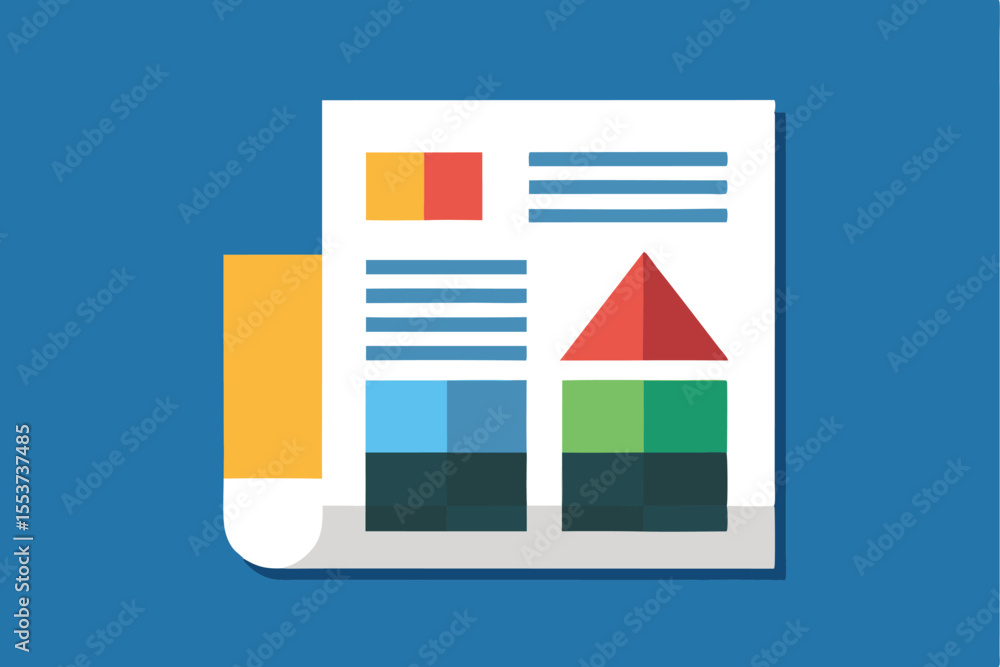 Poster simple geometric newspaper icon with colorful columns and graphics designed for modern digital and p