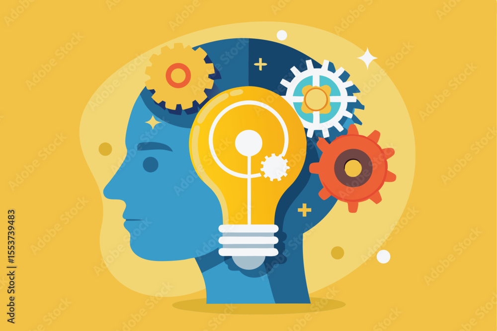 Aufkleber human head vector design featuring a light bulb and gears to symbolize creativity and innovation in 