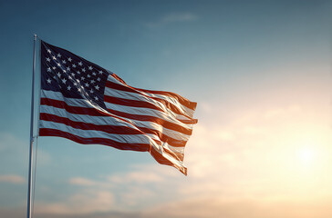 USA American flag flying against Sky
