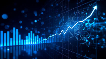 Concept of stock market and fintech forex concept. Blurry blue digital charts over dark blue background. futuristic digital background representing data analysis or financial technology
