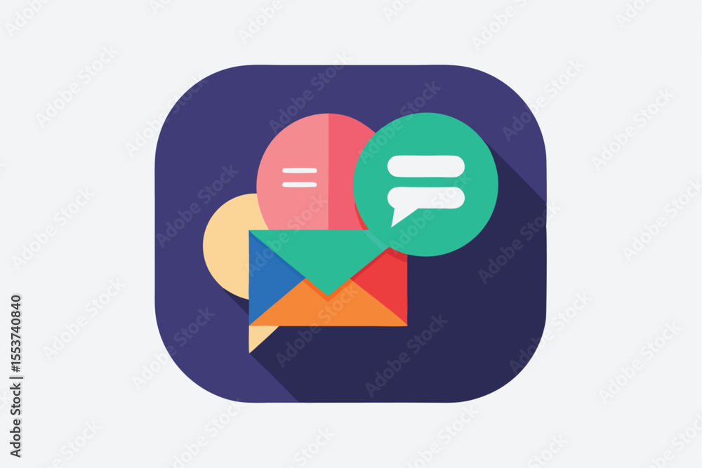 Poster vector messaging app icon featuring geometric chat elements with vibrant colors designed for modern 